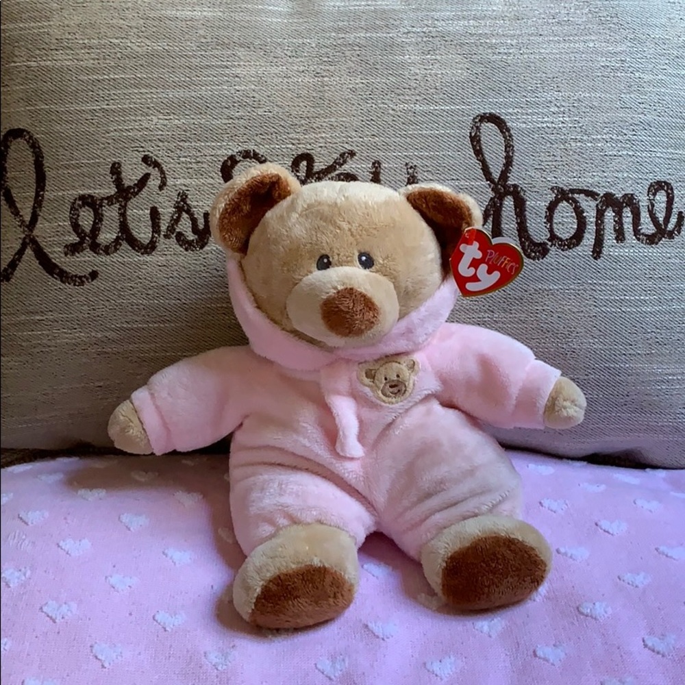 Ty Beanie Buddy Plush Bear in Pink Hooded Outfit